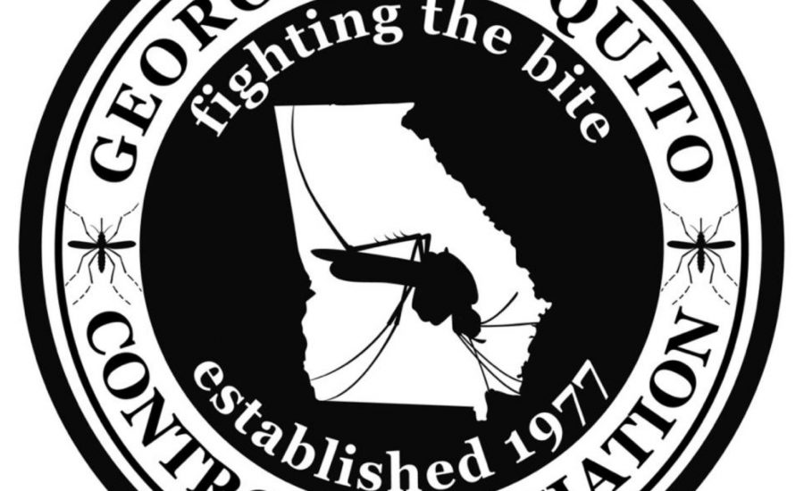 Georgia Mosquito Control Association logo featuring a mosquito silhouette inside a circular black‑and‑white seal with the text ‘Georgia Mosquito Control Association’ and ‘Established 1979.’